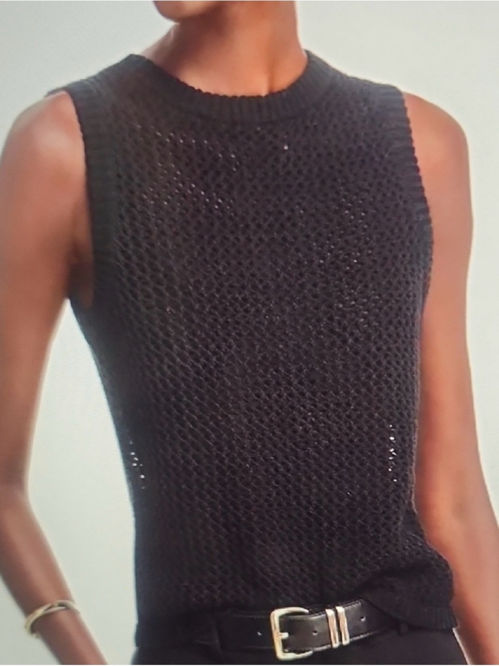 Toccin ☀️Estelle Jet Black 🕶️Sleeveless Racer Crochet Tank Top Size S